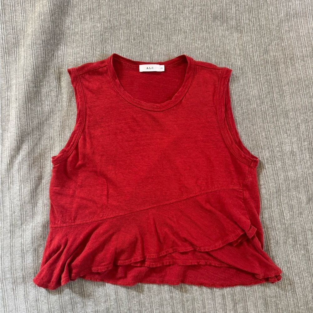 A.L.C. Red Ruffled Sleeveless Top